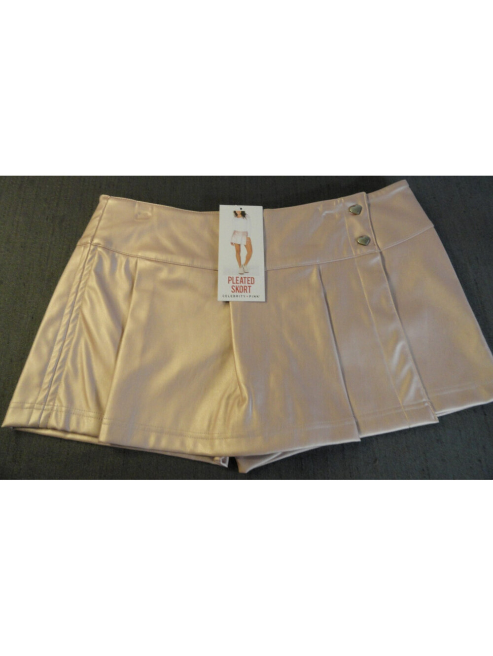 NEW DESIGNER CELEBRITY PINKS FAUX LEATHER PLEATED SHINY PINK MINI SKORT X-LARGE